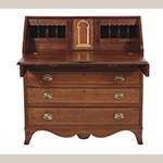 Fig. 13: Desk signed by Thomas Kinnard, ca. 1820, Jonesborough, TN. Cherry with tulip poplar and yellow pine and lightwood inlay; HOA: 45-1/8”, WOA: 42-1/2”, DOA: 19”. Private collection; MESDA Object Database file S-61281; photographs courtesy of Charlton Hall Auctions, Columbia, SC.