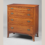 Fig. 49: Chest of drawers by Mordecai Collins, ca. 1810, Davidson Co., NC. Walnut and cherry with yellow pine and light- and dark-wood inlay; HOA: 42", WOA: 37", DOA: 18-3/4". Private collection. MESDA Object Database file D-32039.