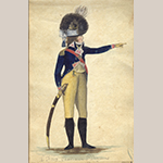 Fig. 16: “Officer, 1st Troop Charleston Lt Dragoons,” ca. 1792, from “Sketches From Nature” by Charles Fraser and Alexander Fraser, 1793–1796. Pen, ink, watercolor, and gouache on paper. Collection of The South Carolina Historical Society (Charleston, SC), Acc. 29401. Available online: http://lcdl.library.cofc.edu/lcdl/catalog/lcdl:90400 (accessed 7 June 2016).