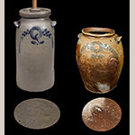 Fig. 19: Churn and storage jar, both incised “D” on their base and attributed to David Jarbour. Private collection.
