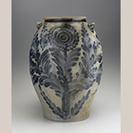 Fig. 17: Storage jar attributed to David Jarbour and retailed by Hugh Smith & Co., 1826–1831, Alexandria VA. Impressed “H.SMITH & Co.” Salt-glazed stoneware with cobalt decoration; HOA: 22”. Private collection. Photo by Gavin Ashworth.
