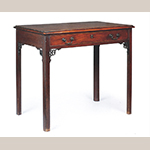 Fig. 8: Writing table attributed to Alexander Peter, ca. 1759, Edinburgh, Scotland. Mahogany; HOA: 31”, WOA: 36”, DOA: 21-3/4”. Collection of The Great Steward of Scotland"s Dumfries House Trust. Image: by the kind permission of TGSSDHT. Copyright: Christie's.