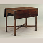 Fig. 18: Breakfast table attributed to George Donald, 1760–1775, Richmond, VA. Walnut with yellow pine; HOA: 28-3/4”, WOA (closed): 21-5/8”, WOA (open): 40-1/8”, DOA: 37-1/4”. Collection of the Colonial Williamsburg Foundation, Acc. 1938-210.