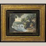 Fig. 10: “McCall’s Ferry on the Susquehanna” by George Beck, ca. 1800, Philadelphia, PA (retailed in Lexington, KY). Watercolor on paper in original frame and églomisé mat; HOA: 13-1/2”, WOA: 18-3/4”. Private Collection; Photograph courtesy of Sotheby’s.