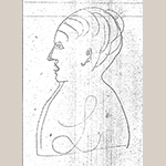 Fig. 26: Profile of a woman, possibly Eliza Cobb Burgner, on page 89 of the John C. Burgner Ledger Book. Photocopy of the original. Collection of the Haywood County Historical & Genealogical Society, Waynesville, NC; photocopy held by the Anne P. and Thomas A. Gray Library, Call No. TT 197 B8, Old Salem Museums & Gardens, Winston-Salem, NC.