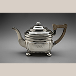 Fig. 6: Teapot marked by Asa Blanchard (with manufacturer mark of John McMullin, Philadelphia, PA), 1810-1820, Lexington, KY. Silver; replaced handle; HOA: 6-1/4”, WOA: 11”, DOA: 4-1/2”. MESDA Acc. 5779.1, James H. Willcox Jr. Silver Purchase Fund.