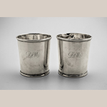Fig. 7: Pair of beakers marked by Asa Blanchard (with manufacturer mark of John McMullin, Philadelphia, PA), 1810-1820, Lexington, KY. Silver; HOA: 3-1/4”, DIA (at top): 3”, DIA (at bottom): 2-1/2”. MESDA Acc. 5779.2-3, James H. Willcox Jr. Silver Purchase Fund.