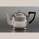 Fig. 8: Teapot marked by Asa Blanchard (with manufacturer mark of John McMullin, Philadelphia, PA), 1810-1820, Lexington, KY. Silver; HOA: 5-3/4”, WOA: 12”, DOA: 4-1/2”. Collection of the Colonial Williamsburg Foundation, Acc. 2013.26, Photograph by Craig McDougal.