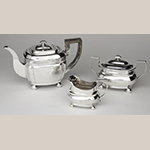 Fig. 21: Three-piece tea service marked by Asa Blanchard, ca. 1820, Lexington, KY. Silver; Teapot: HOA: 7; Sugar Bowl: HOA 4-3/4”; Cream Pitcher: HOA 4”. Private Collection; Photograph courtesy of the Kentucky Online Arts Resource (The Speed Art Museum), 2011.34.23, 2011.34.27, and 2011.34.31. Photograph by Bill Roughen.