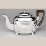 Fig. 22: Teapot marked by Asa Blanchard (with manufacturer mark of John McMullin, Philadelphia, PA), 1815-1820, Lexington, KY. Silver; HOA: 6-1/2”. Private Collection; Photograph courtesy of the Kentucky Online Arts Resource (The Speed Art Museum), 2011.34.28. Photograph by Bill Roughen.