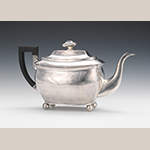 Fig. 25: Teapot marked by Hugh Wishart, 1810-1819, New York, NY. Silver; HOA: 7- 1/2”, WOA: 13”; DOA: 5”. Private Collection, Photograph courtesy of Aspire Auctions, Pittsburgh, PA; Cleveland, OH; and Chicago, IL. Online: http://www.aspireauctions.com/#!/catalog/311/1326/lot/46847 (accessed 22 December 2015).