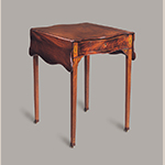 Fig. 8: Breakfast table attributed to the Martin Pfeninger Shop, 1775–1780, Charleston, SC. Mahogany and mahogany veneer with cypress and ash; HOA: 28-7/8, WOA (open): 35-3/4, WOA: (closed): 21-1/2”, DOA: 24-3/4”. MESDA Acc. 4455. MESDA Object Database file S-1696.