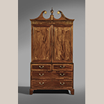 Fig. 17: Linen press attributed to the Jacob Sass Shop. 1790-1800, Charleston, SC. Mahogany and mahogany veneer with yellow pine and white cedar; HOA: 96”, WOA: 50-1/4”, DOA: 24-3/4”. Private collection. MESDA Object Database file S-16983.