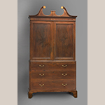 Fig. 19: Linen press attributed to the Jacob Sass Shop, 1785-1795, Charleston, SC. Mahogany with white or yellow pine and cypress; HOA: 94”, WOA: 50-1/2”, DOA: 24-1/2”. Drayton Hall, a historic site of the National Trust for Historic Preservation, Acc. NT 98.6.1, Gift of Mr. Charles H. Drayton III. Photograph by Craig McDougal, courtesy of Colonial Williamsburg Foundation. MESDA Object Database file D-32528.