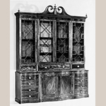 Fig. 23: Library bookcase attributed to the Jacob Sass Shop, 1790-1795, Charleston, SC. Mahogany and mahogany veneer with mahogany, red cedar, and cypress; HOA: 124-3/4”, WOA: 98-5/8”, DOA: 25-3/4”. Mabel Brady Garvan Collection, Yale University Art Gallery Acc. 1930.2023. MESDA Object Database file S-10890.