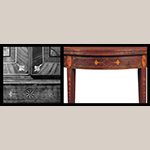 Fig. 26: Details of inlay decoration on the Alston library bookcase (Fig. 23, left) and card table (Fig. 24, right) attributed to the Jacob Sass Shop.