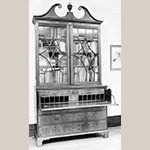 Fig. 36: Secretary bookcase signed by Philips & Welch, 1800, Charleston, SC. Mahogany and mahogany veneer with yellow pine and white pine; HOA: 111-1/2”, WOA: 58-1/8”, DOA: 24-1/8”. Private collection. MESDA Object Database file S-2639.