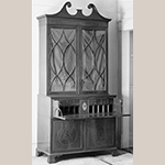 Fig. 37: Secretary bookcase attributed to the John Gros Shop, c.1798-1804, Charleston, SC. Mahogany and mahogany veneer with yellow pine and white pine; HOA: 105-5/8”, WOA: 50-1/4”, DOA: 24”. Private collection. MESDA Object Database file S-11329.