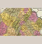 Fig. 1: Detail showing Frederick, Shenandoah, Page, and Rockingham counties. Note: New Market is not labeled on this map. From “A New Map of Virginia…” engraved by H. N. Burroughs and published by Samuel Augustus Mitchell, 1846, Philadelphia, PA. Courtesy of David Rumsey Map Collection, online: http://www.davidrumsey.com/maps1595.html (accessed 20 January 2021).