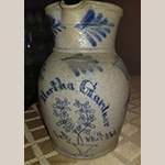 Fig. 18: Cobalt-decorated stoneware pitcher by James B. Gardner, 1867, Warren Township, Missouri. Inscribed "Martha Gardner" and "Oct. 12th, 1867". Collection of Jeff and Jill Plato. Photograph courtesy of Jeff Plato.