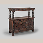 Fig. 3 Court Cupboard; James Co. or York Co., VA; 1650-1670. Oak, yellow pine, and walnut; HOA: 49-7/8"; WOA: 50"; DOA: 18-7/8". MESDA Collection, Acc. 2024.6. Gift of Mr. Frank L. Horton.