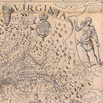 Fig. 1: "Virginia Discovered and Discribed. . ." Sixth state by Captain John Smith (cartographer), William Hole (engraver); London, England; 1624. Ink on paper; HOA: 32 cm, WOA: 41 cm. Library of Congress Geography and Map Division Washington, D.C. G3880 1624 .S541. http://hdl.loc.gov/loc.gmd/g3880.ct000377 (accessed 6 June 2023).