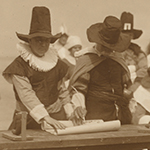 Fig. 7: "Plymouth Tercentenary Pageant, episode IV, signing of the Mayflower Compact" by Edward P. McLaughlin (photographer); August 1921. Digital Commonwealth. Massachusetts Collections online. https://ark.digitalcommonwealth.org/ark:/50959/70795q67s (accessed 6 June 2023).