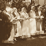 Fig. 8: "Plymouth Tercentenary celebration, September 20, 1921, dedication ceremony of Pilgrim memorial fountain, Pilgrim Singers choir (in Pilgrim garb) standing on left" by Edward P. McLaughlin (photographer); September 1921. Digital Commonwealth. Massachusetts Collections online. https://ark.digitalcommonwealth.org/ark:/50959/70795t43t (accessed 6 June 2023).