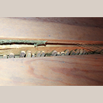 Fig. 20: Detail of the surviving green textile on the large damper within the Prichard-Correll piano (Fig. 1). Strings would have covered this entire area but without them the hammers are well-visible. Photograph by the author.