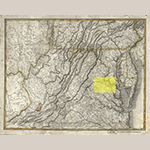 Fig. 1: “A New Map of Virginia with Maryland, Delaware & v.,” Samuel Lewis and William Hooker, published by T. L. Plowman, Philadelphia, 1814. Ink on paper; HOA: 20-7/8”, WOA: 26-3/4”. Collection of the Library of Congress, Geography and Map Division, G3790 1814. L4, Washington, DC.