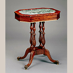 Fig. 14: Stand with marble inset by Charles Honnore Lannuier (1779–1819), 1810–1815, New York, NY. Mahogany with marble, white pine, tulip poplar, and maple. Collection of the White House Historical Association, Acc. 889.