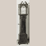 Fig. 33: Tall case clock with case by an unidentified Fredericksburg, VA cabinetmaker and movement by John Weidemeyer (w.c.1800–1822), 1810–1820, Fredericksburg, VA. Mahogany and cherry with yellow pine; HOA: 97″, WOA: 19-1/2″ (hood), DOA: 11″ (hood). Private collection; MESDA Object Database File S-17057.