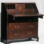 Fig. 51: Desk attributed to the shop of Hugh McAdams, 1808, Washington Co., TN. Walnut with tulip poplar and lightwood inlay; HOA: 47-1/2”, WOA: 43”, DOA: 20-1/4”. Collection of the Winterthur Museum, Garden & Library, Acc. 1957.1099.