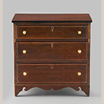 Fig. 69: Chest of drawers, 1820–1840, probably Greene Co., TN. Cherry with basswood and maple inlay; HOA: 28-1/2”, WOA: 29”, DOA: 17-1/4”. Collection of the Colonial Williamsburg Foundation, Acc. 2013-60, Museum Purchase, The Sara and Fred Hoyt Furniture Fund, Williamsburg, VA.