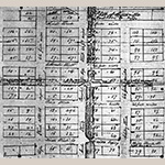 Fig. 3 "Platt of Huntsville, Yadkin Co., NC"; from "Heritage of Yadkin County" (Yadkinville, NC: Yadkin County Historical Society, in cooperation with Hunter Publishing Company, Winston-Salem, NC, 1981). Courtesy of the Yadkin County Historical Society. This plan for Huntsville, drawn after 1850, shows more than one hundred lots, each roughly one-half acre in size, and sixty-six-foot-wide streets. Ceramic sherds, including examples of kiln furniture collected in the former town’s location, provide evidence for pottery production there.