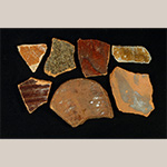 Fig. 39 Glazed sherds by an unknown maker; Huntsville, Yadkin County, NC; ca. nineteenth century. Lead-glazed earthenware. Private collection. Photograph by the author.