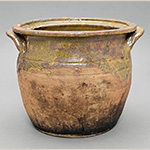 Fig. 41 Stew pot attributed to Nathan Dicks; Randolph County, NC; ca. 1875-1900. Lead-glazed earthenware; HOA 8˝. Author’s collection. Photograph by the author. Slip-trailed and incised zigzag line decoration like this is commonly found on North Carolina Quaker-made earthenware. See slip-trailed sherds in Figure 40.