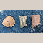 Fig. 48 Fragments of press-molded pipe bowls probably by a James family potter; Davie County, NC; ca. nineteenth century. Unfired earthenware. Private collection. Photograph by the author.