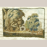 Fig. 3. Sampler by Sarah Childress (1803–1891), 1818, Salem Female Academy, Salem, NC. Silk, silk chenille, watercolor, and ink on silk; HOA: 12-1/4”, WOA: 14 1/2”. Collection of the James K. Polk Home, Columbia, TN; Tennessee Sampler Survey file TSS 022, online: https://www.tennesseesamplers.com/viewsampler.php?samp_id=022 (accessed 2 June 2019).