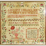 Fig. 13. Sampler by Mary E. Halfacre (1835–1901), 1850, Union Academy, Franklin, Williamson Co., TN. Silk and wool on linen; HOA: 23-1/4”, WOA: 24-3/4”. Private collection; Tennessee Sampler Survey file TSS 008, online: https://www.tennesseesamplers.com/viewsampler.php?samp_id=008 (accessed 2 June 2019).