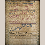 Fig. 15. Sampler by Elizabeth (Betsy) Jane Armstrong (1826–1899), 1843, Knoxville, Knox Co., TN. Silk on linen; HOA: 19-3/4”, WOA: 14-1/2”. Collection of Historic Bleak House, United Daughters of the Confederacy, Chapter 89, Knoxville, TN; Tennessee Sampler Survey file TSS 046, online: https://www.tennesseesamplers.com/viewsampler.php?samp_id=046 (accessed 2 June 2019).