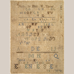 Fig. 17. Sampler by Telitha Ann Hill (1825–1906), 1841, Clinton, Anderson Co., TN. Silk on linen; HOA: 20-1/2”, WOA: 14-3/4”. Collection of the East Tennessee Historical Society, Knoxville, TN; Tennessee Sampler Survey file TSS 032, online: https://www.tennesseesamplers.com/viewsampler.php?samp_id=032 (accessed 2 June 2019).