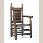 Fig. 1: Armchair, previously attributed to South Carolina, 1685-1700; re-attributed to Southeastern Virginia, 1640-1660. Cherry with hickory seat lists; HOA: 41-1/4", WOA: 23", DOA: 16-1/4". Collection of the Museum of Fine Arts, Houston, Bayou Bend Collection, Acc. B.98.19.