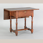 Fig. 19: Bedroom table (or single-leaf table), ca. 1745, Pennsylvania. Walnut; HOA: 29-1/4”, WOA: 35-3/4”. Collection at Toad Hall, Landisville, Pennsylvania; photograph courtesy Pook & Pook Inc., Downingtown, Pennsylvania.