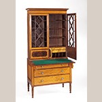 Fig. 23: Desk and bookcase by Robert Walker, 1812–1820, Charleston, South Carolina. Mahogany with mahogany and satinwood veneers, cedrela, and ash; HOA: 83-1/8”, WOA: 42-1/4”, DOA: 21-1/4”. Collection of the Museum of Early Southern Decorative Arts (MESDA), Acc. 4215.
