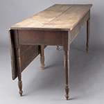 Fig. 31: Single-leaf harvest table, 1825–1850, probably Shenandoah County or Rockingham County, Virginia. Walnut; HOA: 28-3/4”, WOA: 66”, DOA: 22-1/4” (closed), 42” (open). Private collection, photograph courtesy Jeffrey S. Evans & Associates, Mt. Crawford, Virginia.