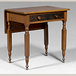 Fig. 32: Work table (or single-leaf table), 1825–1850, America. Cherry with traces of original grain painting and mixed secondary woods; HOA: 29”, WOA: 28”, DOA: 20” (closed), 32” (open). Private collection, photograph courtesy Brunk Auctions, Asheville, North Carolina.