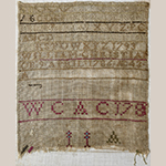 Fig. 2: Sampler by Annie Christian Bullitt, 1793, Jefferson Co., KY. Silk thread on linen; HOA: 11-1/2”, WOA: 10-1/4”. Private Collection. Illustrated in “Kentucky by Design,” Andrew Kelly, ed. (Lexington: University Press of Kentucky, 2015), 48.