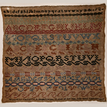 Fig. 13. Sampler by Catherine A. Hagan, 1845, Nelson Co, KY. Wool and linen thread on linen; HOA: 16 1/2”, WOA: 17”. Kentucky Historical Society, Acc. 1989.15.