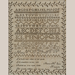 Fig. 17. Sampler by Mary McGuire, 1838-1839, Nazareth Academy, Bardstown, Nelson Co., KY. Silk thread on linen; HOA: 17-3/4”, WOA: 14-3/4”. Speed Art Museum, Acc. 2015.7.2., gift of Mrs. Harry S. Frazier Jr.